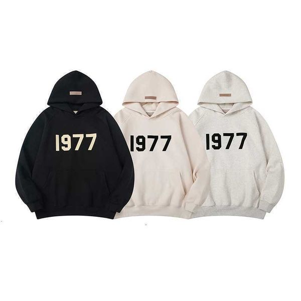 

hoodies hweatshirts essentials spring 1977 three dimensional letter flocking fog plush hoodie, Black