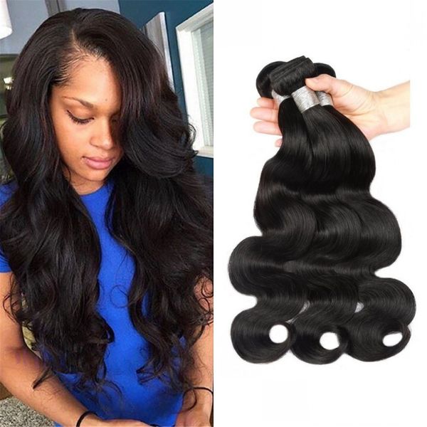 

indian body wave human hair 3 bundles 8-26 inch virgin hair weaves double weft for women, Black