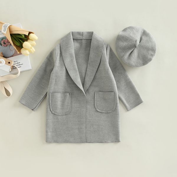 

coat citgeett autumn toddler kids girls coat solid color lapel long sleeve pockets jacket winter warm outerwear hat clothes 221128, Blue;gray