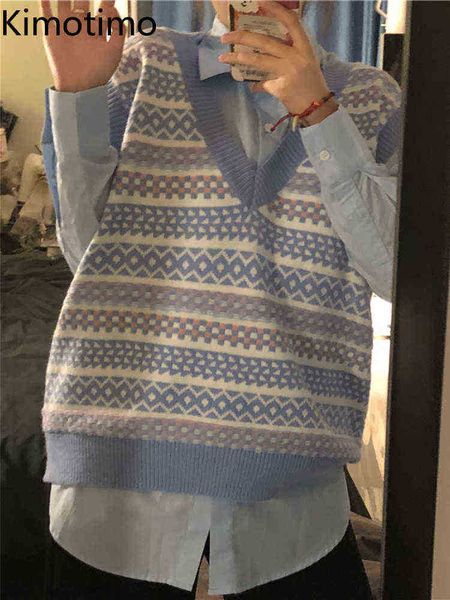 

women's sweaters kimotimo striped jacquard sweater vest women japanese kawaii overlap v neck sleeveless sweater autumn loose lui knitte, White;black