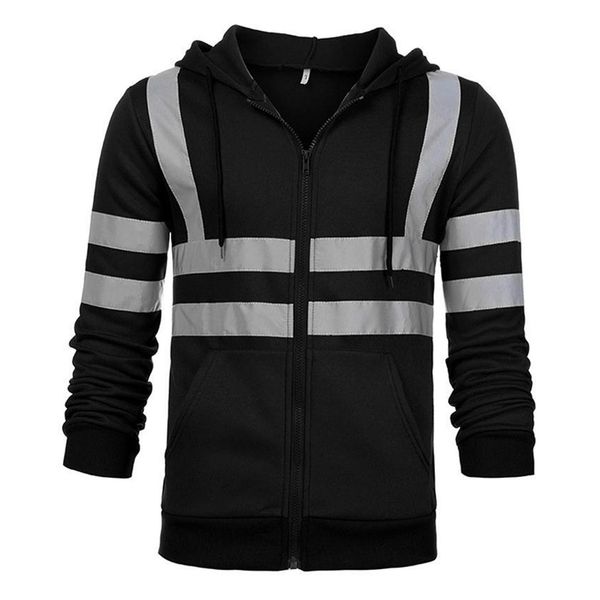 

mens jackets men stripe patchwork hooded jacket ski hoodies reflective visibility workwear coat color block clothing 221129, Black;brown