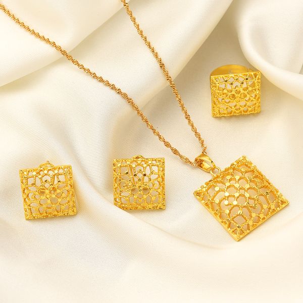 

ethiopian gold plated bridal jewelry sets necklace earrings ring gifts wedding jewellery set women trendy, Black