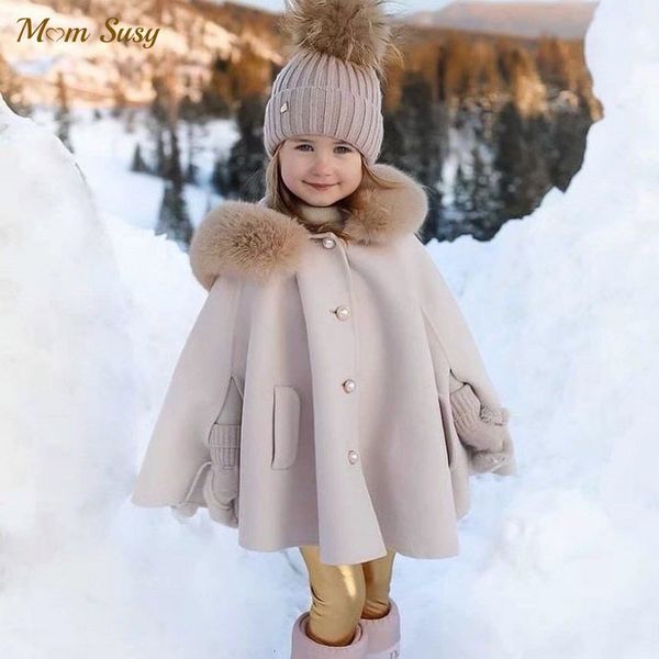

coat baby girl faux fur hooded cloak winter toddler teens child princess hooded cape baby outwear warm kid clothes 216y 221128, Blue;gray