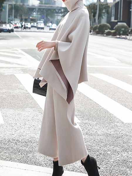 

women's two piece pants temperament knitted suit cape sweater high waist loose wide leg pants twopiece set winter fashion women's, White