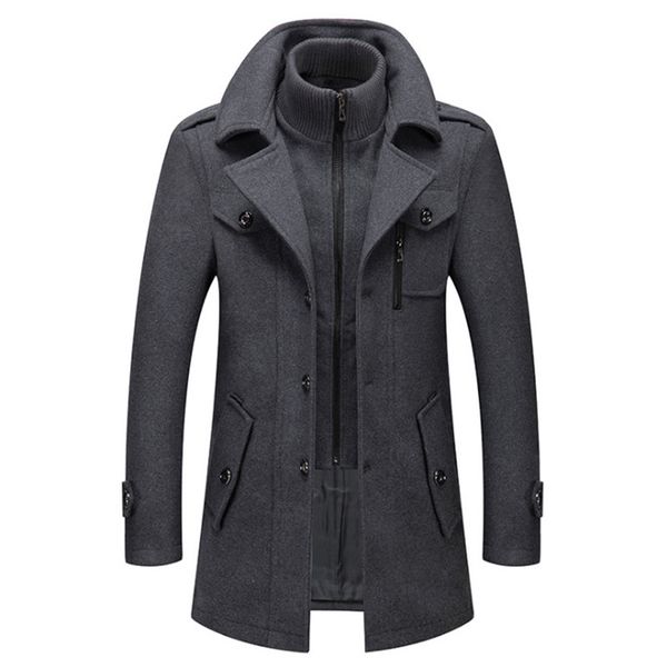 

men's wool blends coats autumn winter solid color cold resistant en overcoat double collar casual trench coat male 221129, Black
