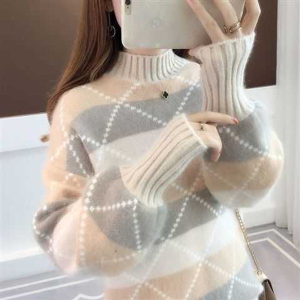 

women's sweaters jmprs korean autumn winter news loose color adjustment knitted sweater turtleneck striped sweater sweaters loveley clo, White;black