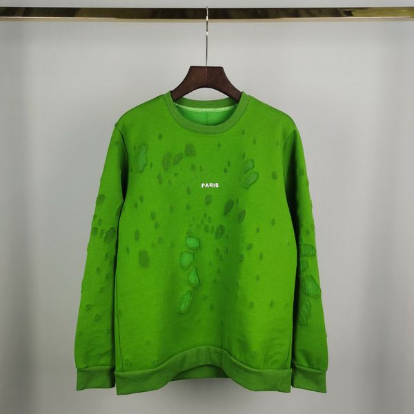 

2022 europe paris sweatshirts mens big broken hole hoodys two layer fabric sweatshirt women hoodies fashion jumpers designer hoody green, Black