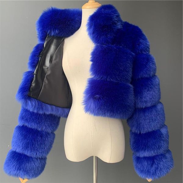 

women's fur faux hjqjljls women stand collar crop coat female winter thick warm fluffy long sleeve short ry jacket ljls130 221129, Black