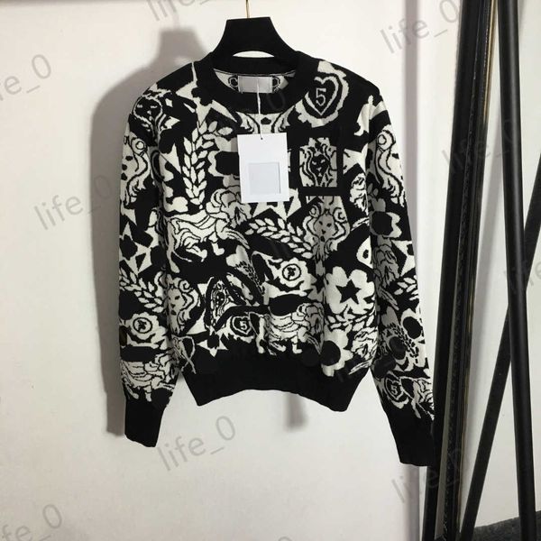 

fashion brand womens sweaters full body printed long sleeve round neck pullover knitwear cardigans autumn winter warm sweater women designe, White;black