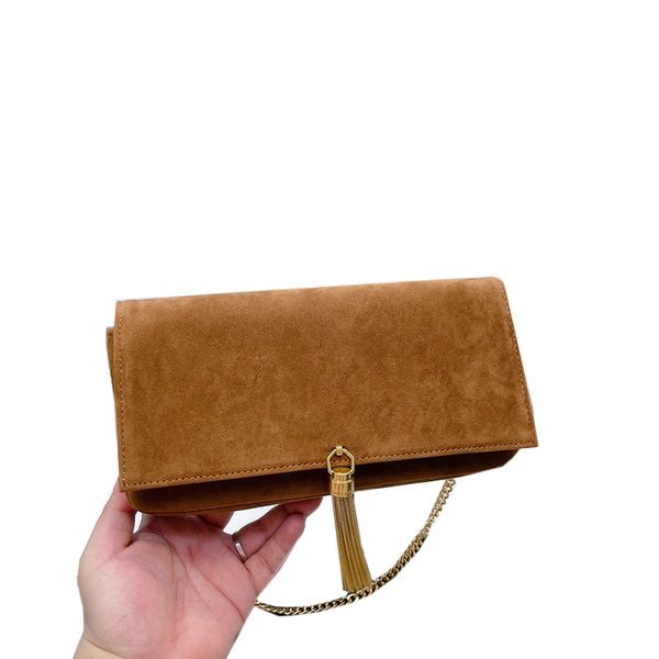 

designer mini chain kate shoulder bag for women luxurys black brown tassel suede material and small smooth leather crossbody messenger bags