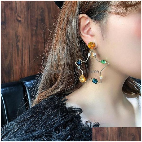 

dangle chandelier korean exaggerate crystal star heart drop earrings for women fashion asymmetrical boucle doreille jewelry deliver dhiwe, Silver