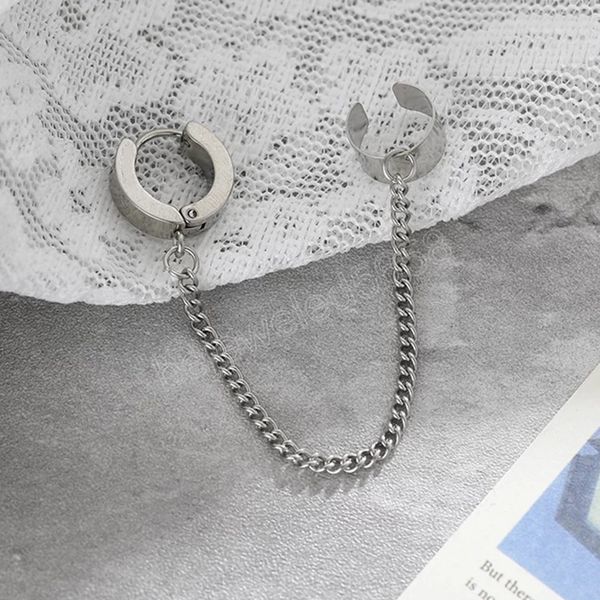 

punk stainless steel ear clips for women men silver color ear cuff chain hiphop earrings fashion jewelry