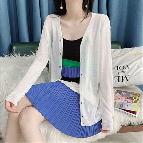 

women's sweaters korean style new vests women thin summer solid sunscreen casual seethrough long sleeves knitted sweaters womens simple, White;black