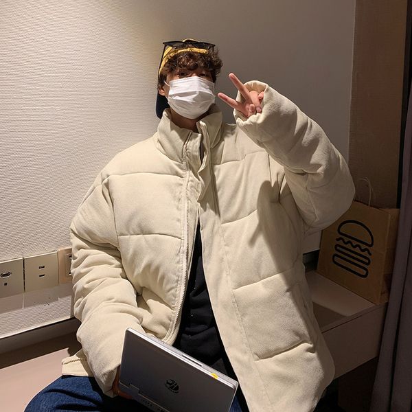 

men's down parkas oversized loose fit puffer jackets for teenage winter fashion trends chic streetwear mens simple solid stand collar p, Black