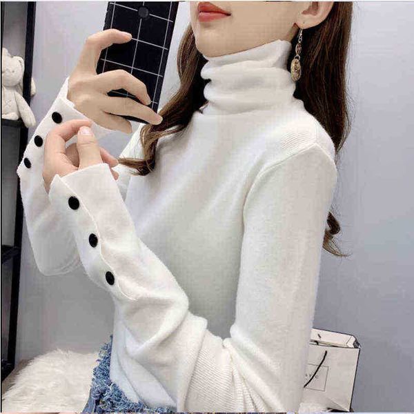 

women's sweaters turtle neck women sweater 2022 autumn winter korean fashion slim sweater basic y2k soft knit sweaters button long sle, White;black