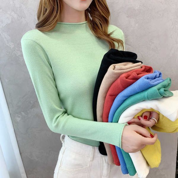 

women's sweaters jmprs soft women sweater autumn long sleeves knitted jumper slim korean elastic basic blouse casual solid female j220, White;black