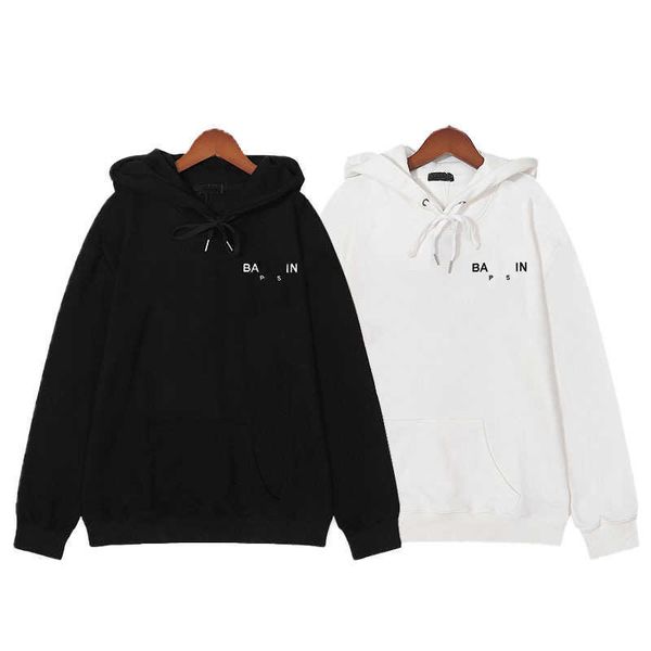 

designer luxury balans classic new spring comfortable and loose and autumn men's and women's same pure cotton hooded letter casual, Black