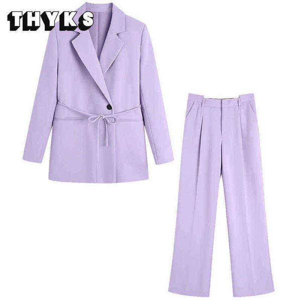 

women pants set office suit spring 2022 elegant fashion blazer with belt female blazer ssimple pants 2 piece pantsuit met za j220813, White;black