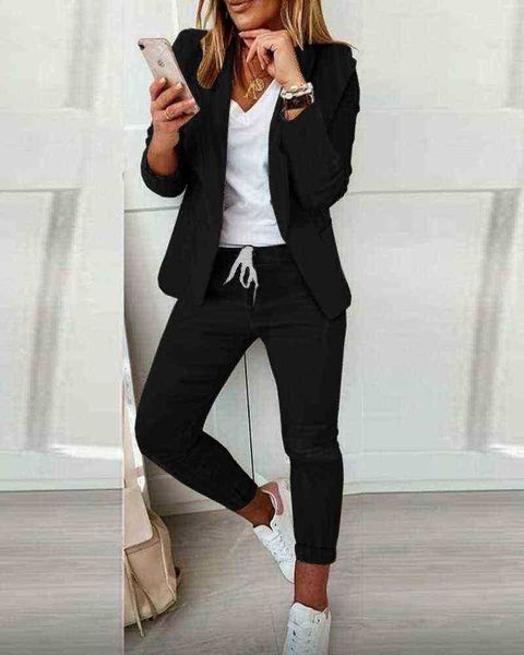 

2021 new fashion spring and autumn women casual fashion jacket pants clothing suit two pieces set female pants suits j220813, White;black
