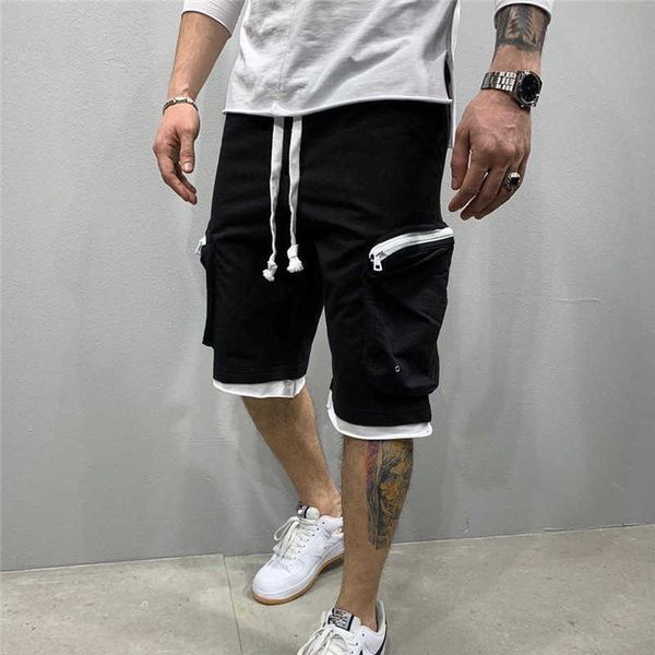 

men's shorts summer gym quick-drying shorts casual fitness streetwear men's jogging short pants men multi-pocket sport casual hip, White;black
