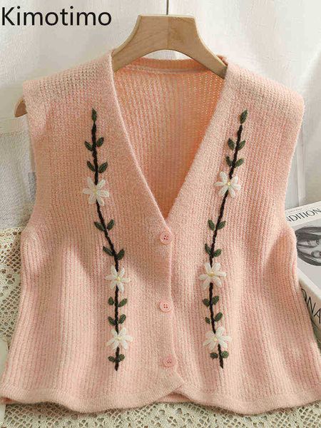 

women's sweaters kimotimo embroidery knitted waictoat women 2022 autumn new v neck outfit vest korean in sweet slim all match sweater v, White;black