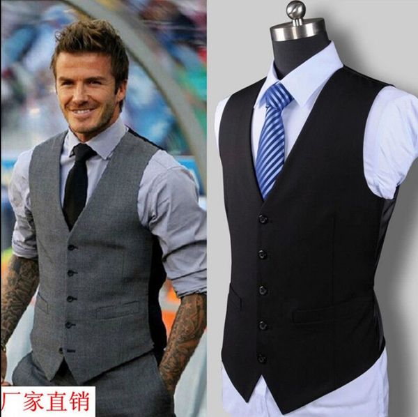 

Large size small shell style Korean version slim suit vest mens business shoulder British casual horse clip hipster men, Navy blue