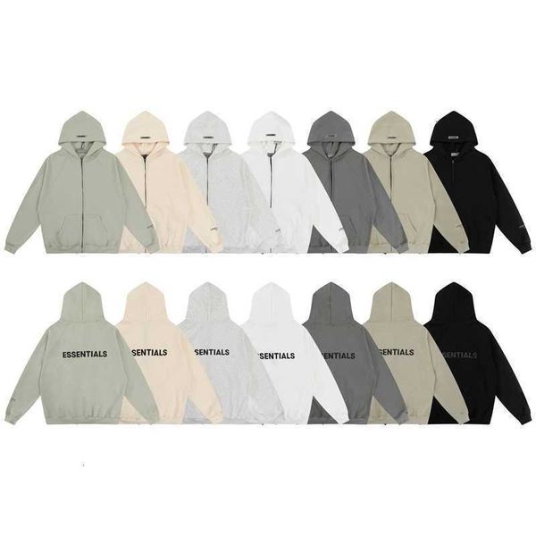 

hoodies sweatshirts fog essentials 22ss silicone plush zipper sweater for men and womenf, Black