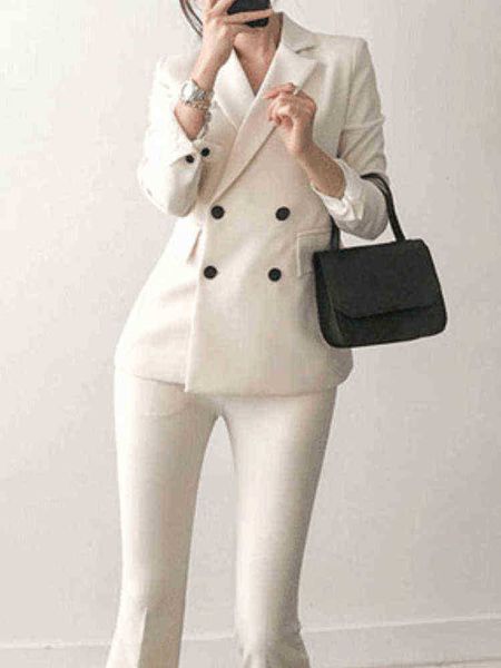 

women spring elegant blazer pantsuit office ladies casual business workwear two pieces set female fashion korean pants suit j220813, White;black