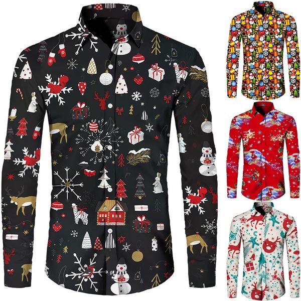 

men s casual shirts funny christmas theme 3d print butttton long sleeve streetwear holiday party chic hawaiian shirt 221128, White;black