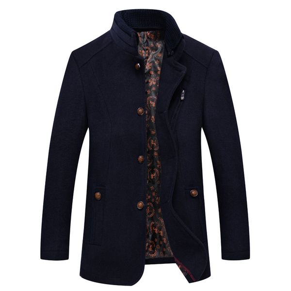 

men's wool blends autumn winter wool jacket coat men's fashion double collar blends thicken male business warm long sleeve male tr, Black