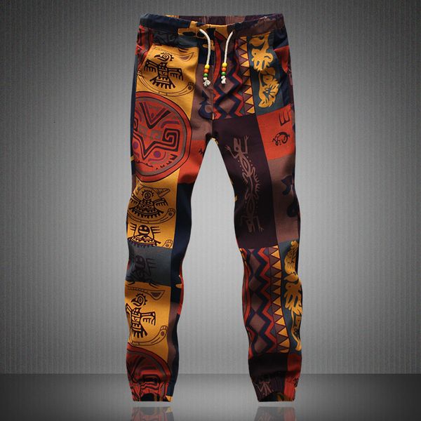 

men's pants fashion summer spring autumn floral print joggers male casual s sweatpants linen trouser 221129, Black