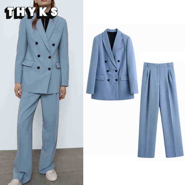 

women blue blazer office lady jacket female jacket 2 piece set pant suits 2022 spring autumn za elegant buisness casual outfits j220813, White;black
