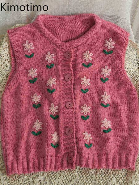 

women's sweaters kimotimo embroidery knitted vest women 2022 autumn single breasted sleeveless vest korean fashion sweet slim thin swea, White;black