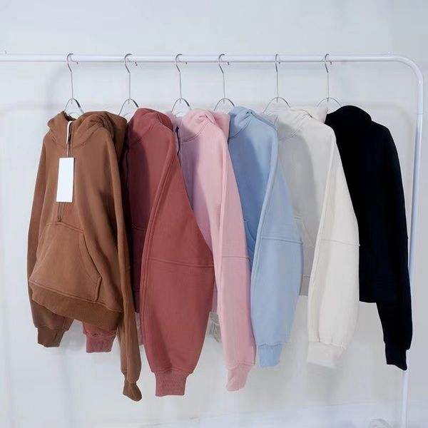 

designer autumn yoga outfits lululemens womens half zipper sweatshirts jackets winter yoga scuba hoody hoodie sthick loose short style with, White;red