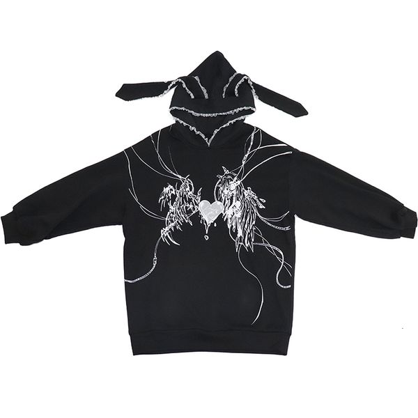 

women's hoodies sweatshirts y2k harajuku gothic grunge mechanical rabbit ears hooded black hoodie women autumn punk fashion streetwear