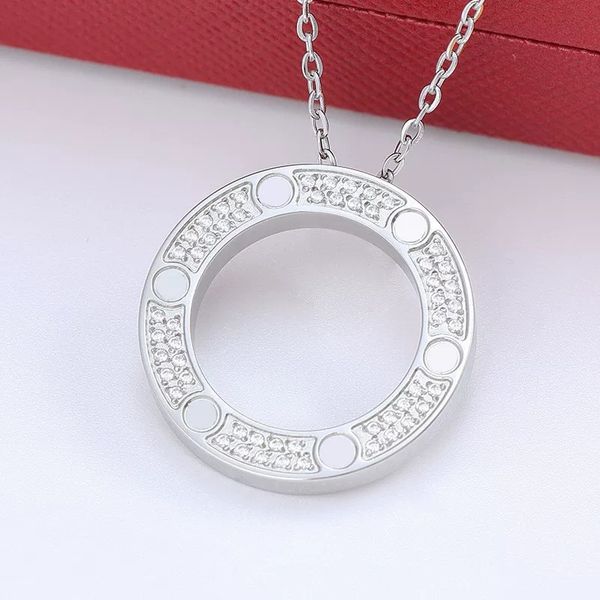 

ca luxury necklace men and women fashion gold necklaces designer jewelry christmas gift titanium steel diamond love pendant necklace, Silver