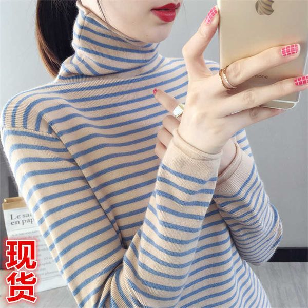 

women's sweaters 2021 women autumn winter turtleneck sweater long sleeves slimfit fashion stripe elegant casual knitted sweaters j22091, White;black