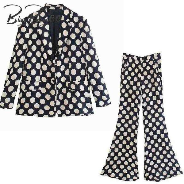 

blingblingee 2022 autumn woman met outfits female tall polka dot loose blazers flare long pants suits casual 2 piece sets j220813, White;black
