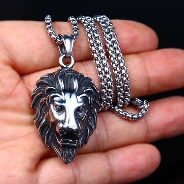 

stereoscopic celtic lion head pendant necklace stainless steel chain necklaces women man hip hop fashion fine jewelry, Silver