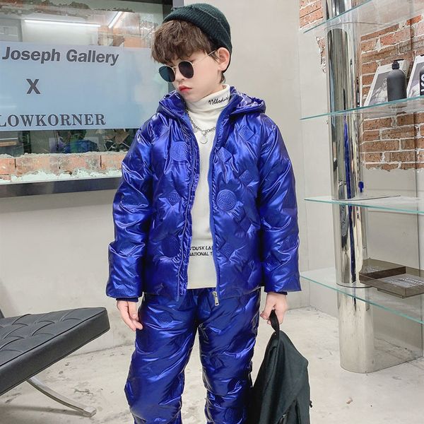 

down coat children's down jacket set boy's foreign style white duck down jacket girl's winter sports pants middleaged childre, Blue;gray