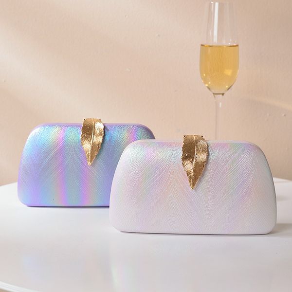 

evening bags fashion gradient color clutch for women trendy creative metal leaves buckle handbags banquet party shoulder 221128