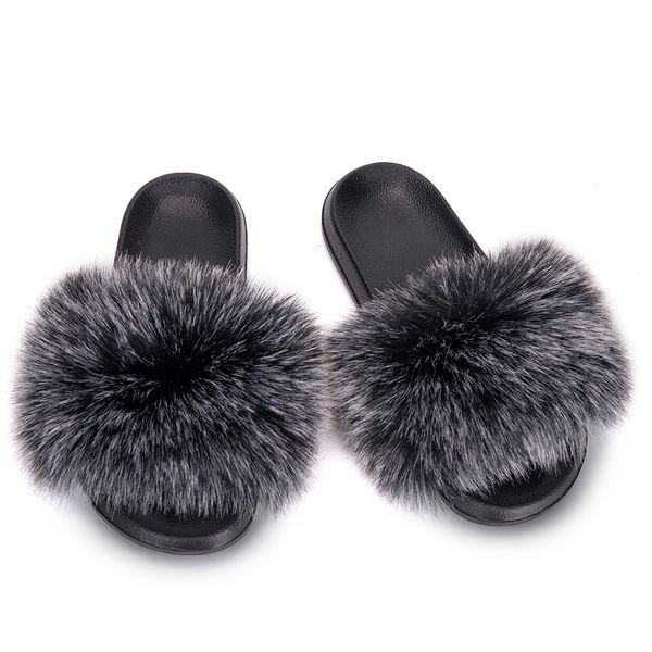 

slippers mppm faux fur slippers fur slides fur fluffy sandals girls beach home plush sliders furry flip flops women shoes woman 221129, Black