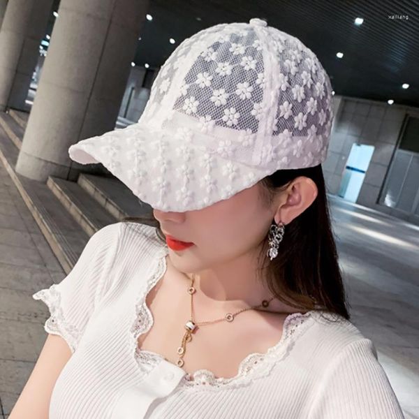 

ball caps women lace flower baseball breathable mesh floral hat hollow gorras summer adjustable cap snapback casquette sun visor hats, Blue;gray
