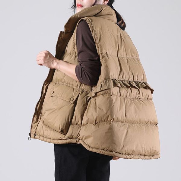 

women's down parkas women short vest winter autumn solid oversized 90 white duck down puffer waistcoat for female loose big pocket slee, Black