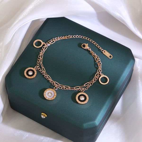 

2022 designer bracelets pretty double layered openwork stainless steel clover charm chain lucky four leaf women fashion jewelry gift, Black