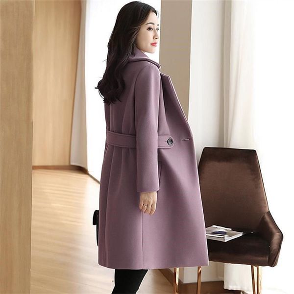 

women's wool blends winter en s coat wear korean slim houndstooth long sleeve belt office lady s and jackets 221129, Black
