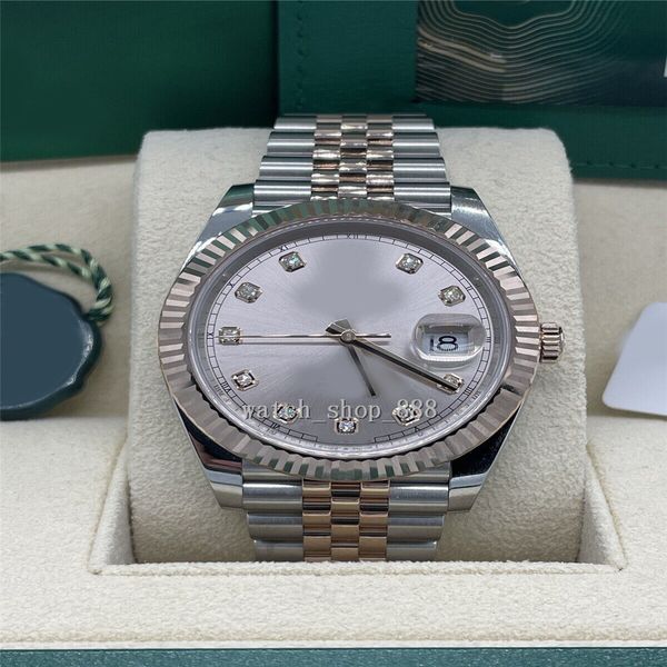 

luxury wristwatch datejust 41mm 126331 jubilee sundust diamond dial complete set 18k/ss men's automatic watch, Slivery;brown