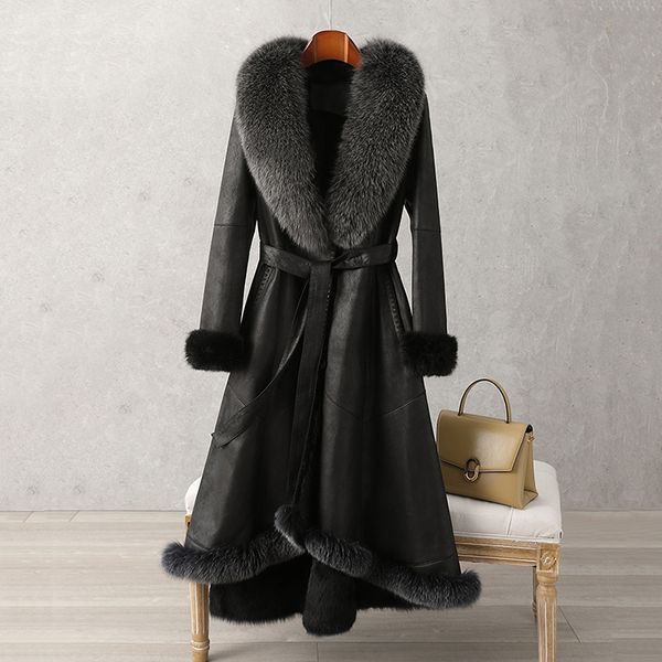 

women s fur faux women winter imitation coat one jacket female parka mid length collar rabbit slim lady outerwear oversize5xl 221128, Black