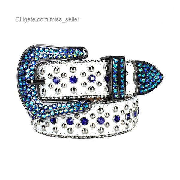 

2022 designer belt bb simon rhinestone belt men and women's rivet inlaid alloy pin buckle personality hip hop punk fashion belt miss se, Black;brown
