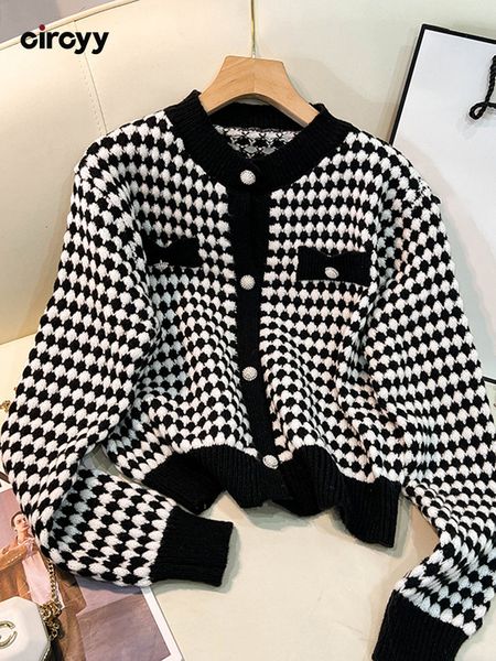 

wo circyy women jacket cropped coat black white argyle plaid korean chic clothes pockets fashion patchwork autumn winter, Black;brown